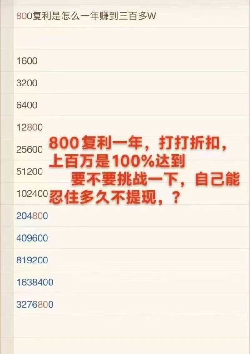 800纯静态不推人用一年搏50~100万用20-30天本金翻倍，免费带