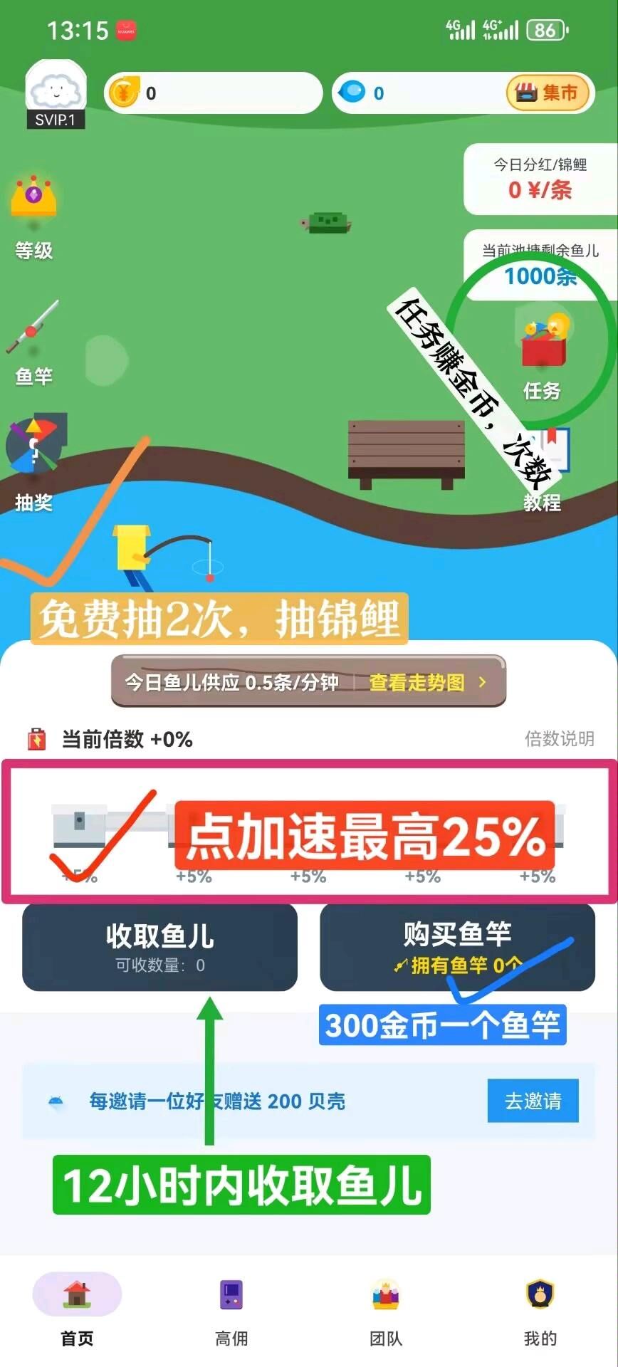 新出鱼塘0撸上线送10个鱼竿可产生。43200小鱼 - 987首码项目网